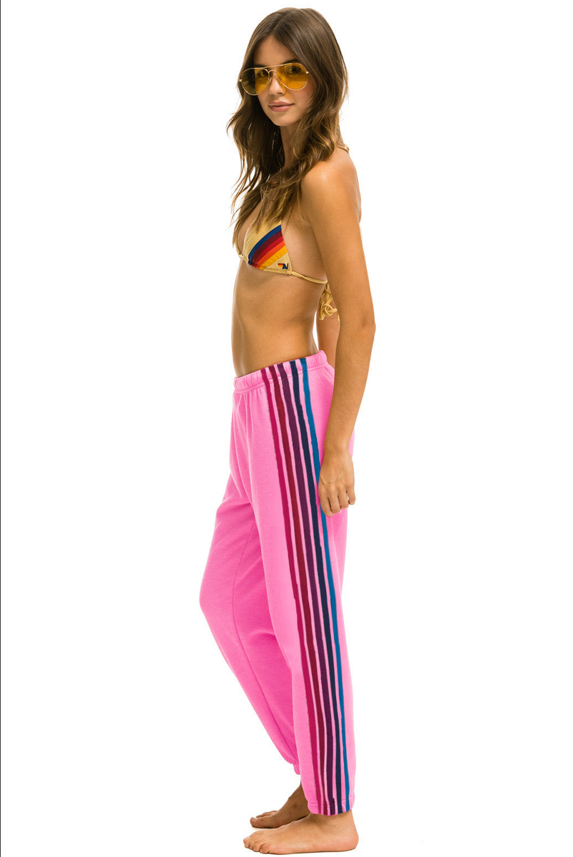 Aviator Nation 5 Stripe Sweatpant in Neon Pink, Yellow, & Purple