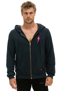 AVIATOR NATION BOLT 2 ZIP HOODIE - CHARCOAL/NEON PINK