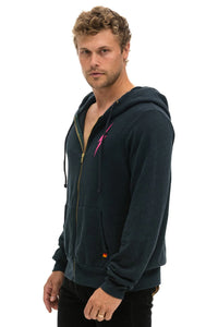 AVIATOR NATION BOLT 2 ZIP HOODIE - CHARCOAL/NEON PINK