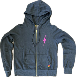 AVIATOR NATION BOLT 2 ZIP HOODIE - CHARCOAL/NEON PINK