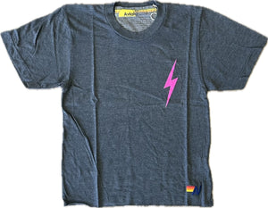 AVIATOR NATION BOLT 2 BOYFRIEND TEE - CHARCOAL/NEON PINK