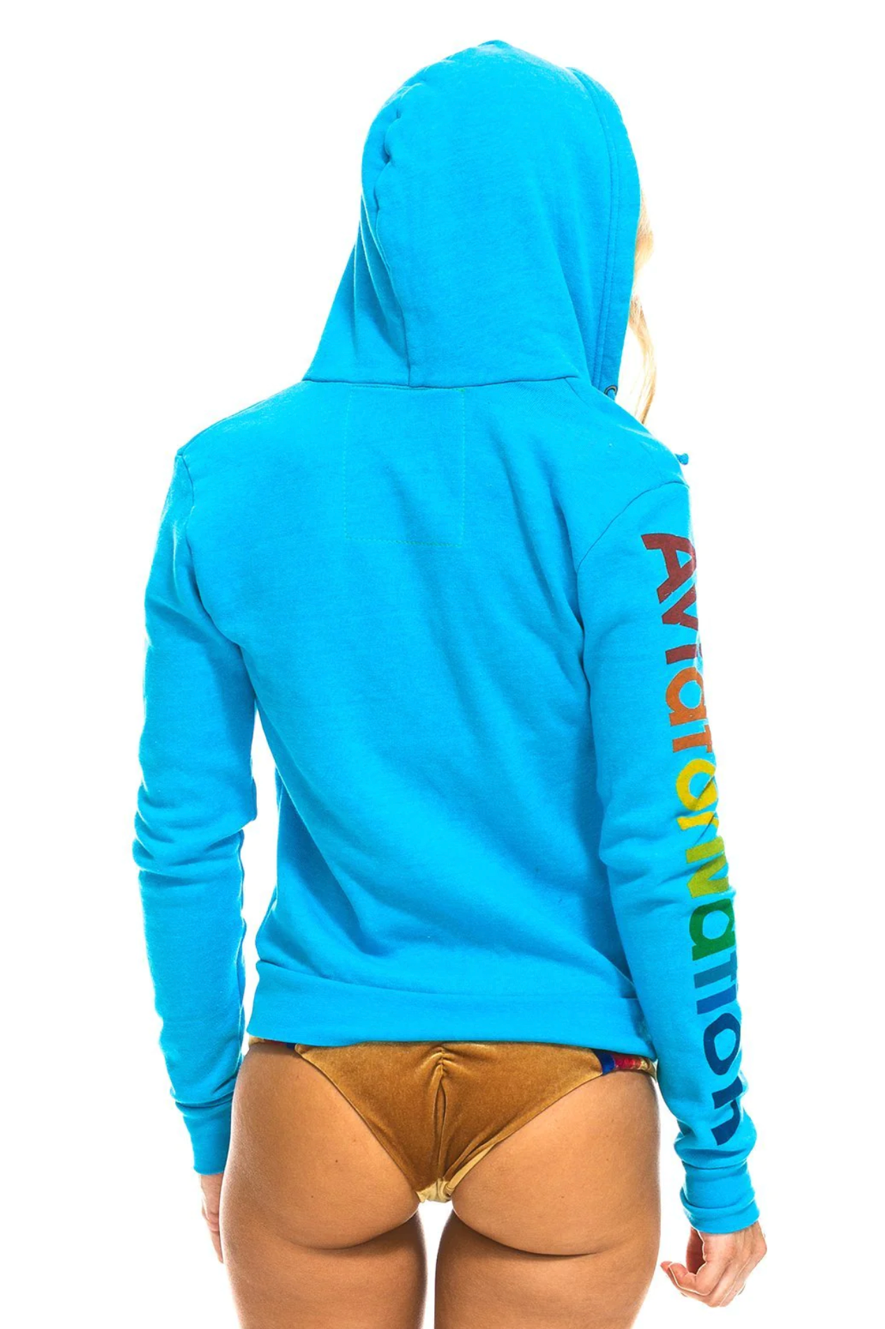 Aviator Nation Neon Zip Logo Unisex Hoodie in Neon Blue SINGER22