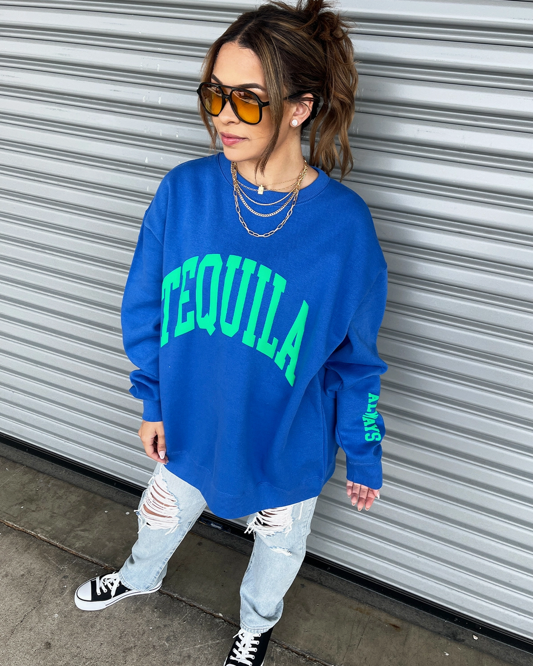 House Of LuLu Tequila Always Sweatshirt - Blue