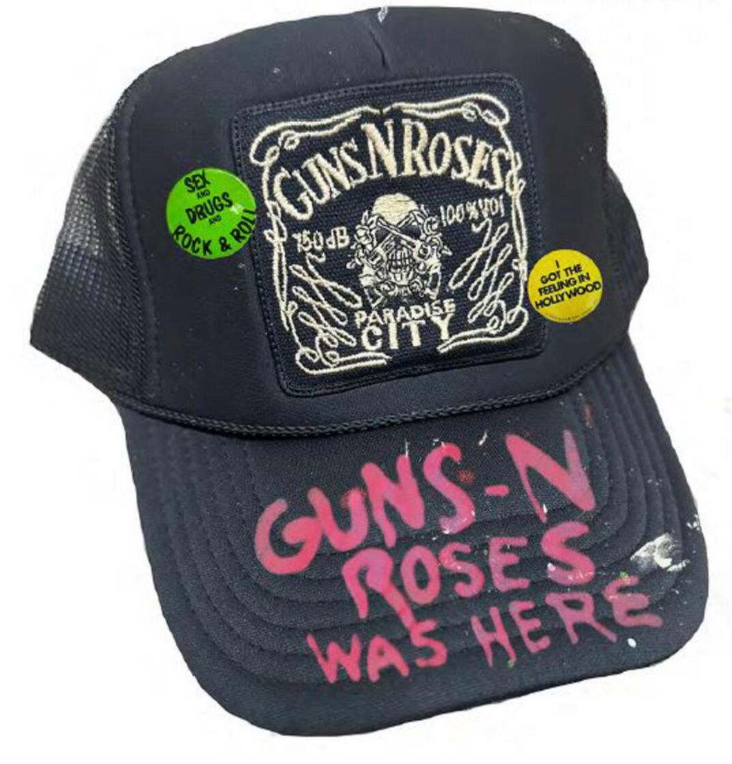 MADEWORN GUNS N ROSES GNR WAS HERE BLACK TRUCKER HAT