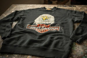 MADEWORN HARLEY DAVIDSON EAGLE UNISEX CLASSIC CREW SWEATSHIRT IN COAL