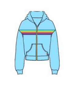 AVIATOR NATION UNISEX 5 STRIPE RELAXED ZIP HOODIE - SKY/RAINBOW