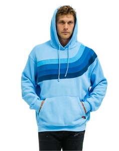 AVIATOR NATION WAVE STRIPE 4 PULLOVER UNISEX HOODIE RELAXED -SKY // BLUE