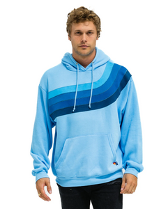 AVIATOR NATION WAVE STRIPE 4 PULLOVER UNISEX HOODIE RELAXED -SKY // BLUE