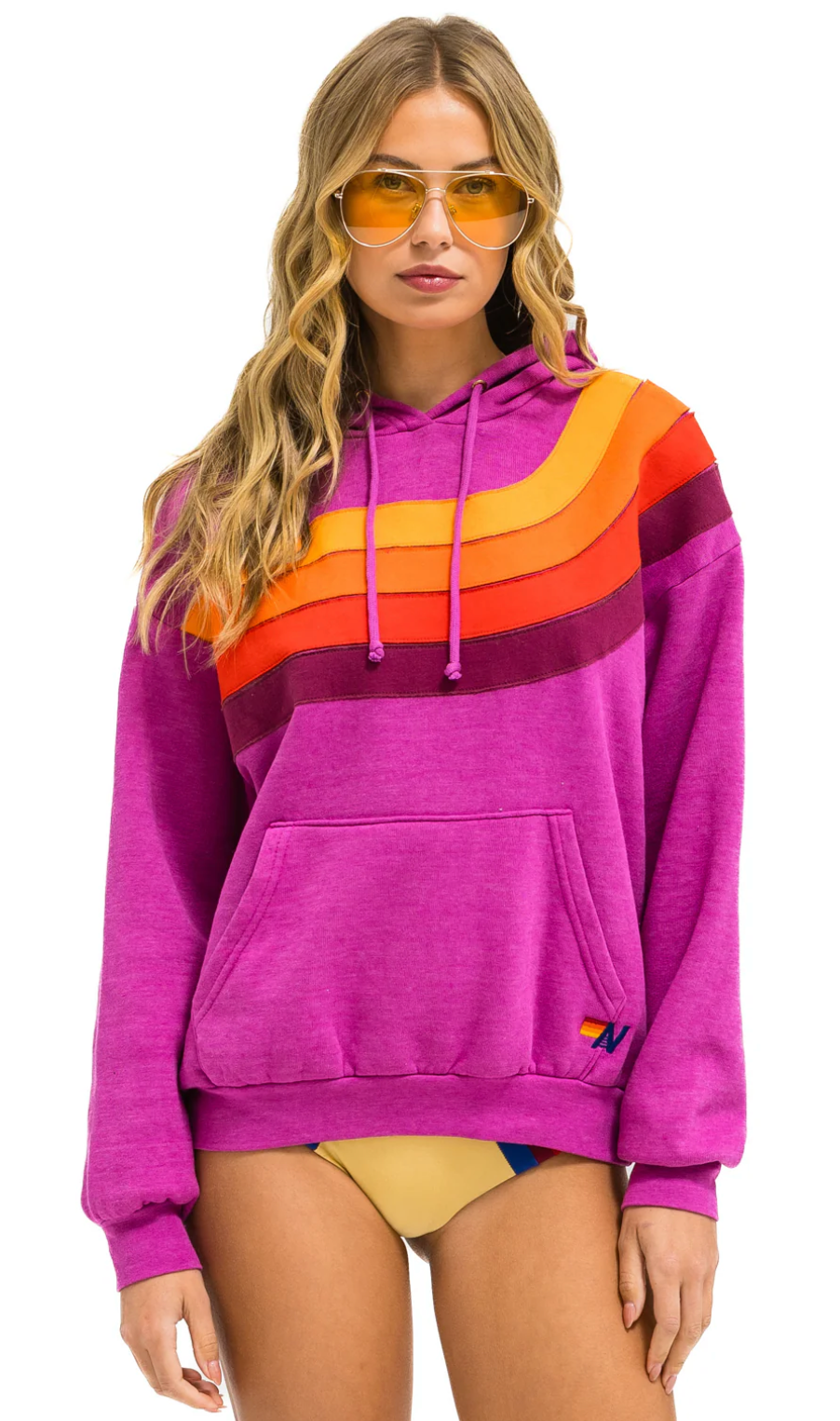 AVIATOR NATION WAVE STRIPE 4 PULLOVER UNISEX HOODIE RELAXED -MAGENTA/ORANGE