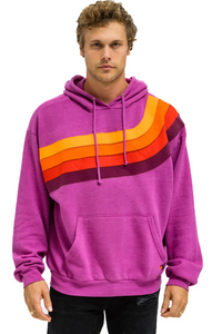 AVIATOR NATION WAVE STRIPE 4 PULLOVER UNISEX HOODIE RELAXED -MAGENTA/ORANGE