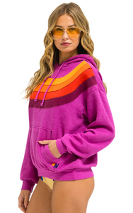 AVIATOR NATION WAVE STRIPE 4 PULLOVER UNISEX HOODIE RELAXED -MAGENTA/ORANGE