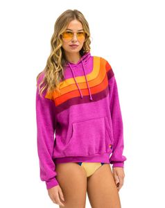 AVIATOR NATION WAVE STRIPE 4 PULLOVER UNISEX HOODIE RELAXED -MAGENTA/ORANGE