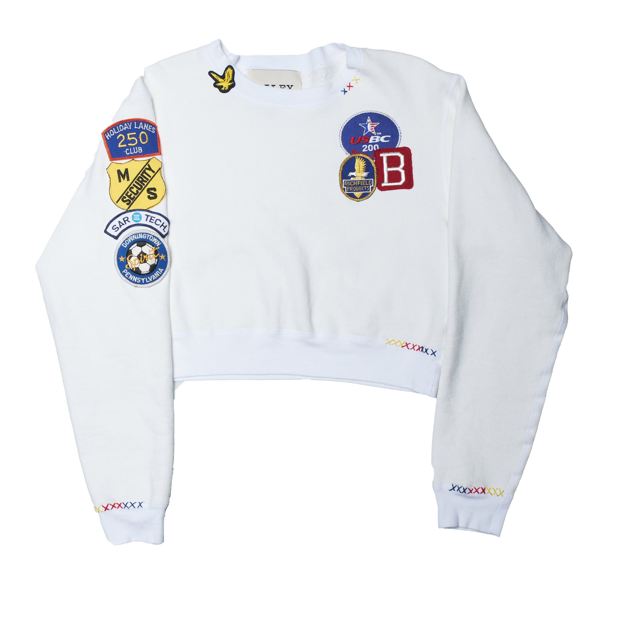 Riley Vintage All Patched Up Crew Sweatshirt in White ships in 2 