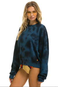 AVIATOR NATION HAND DYED UNISEX CREW SWEATSHIRT RELAXED - TIE DYE BLUE BLACK