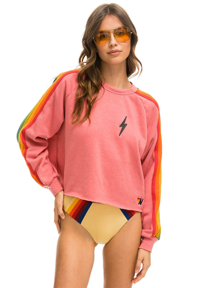 Aviator Nation Bolt Classic Cropped Crew Sweatshirt in Pink Serape Rai SINGER22